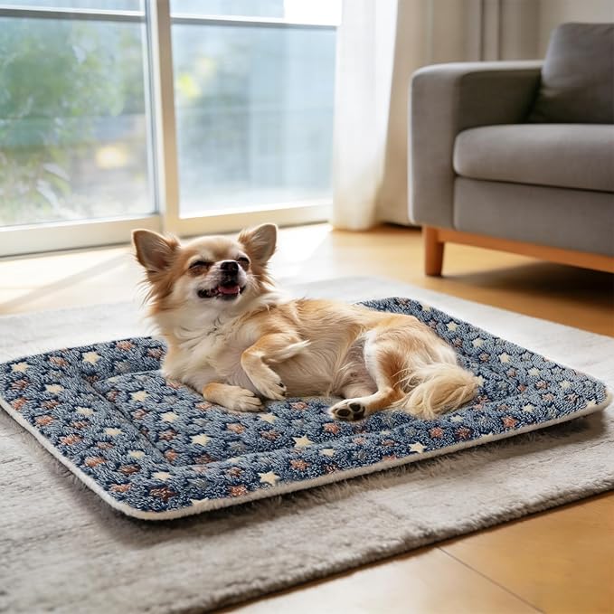 Mora Pets Dog Bed Crate Pad Ultra Soft Pet Bed with Cute Star Print Washable Reversible for Large Medium Small Dogs 21 x 12 inch 2 Pack Dark Blue
