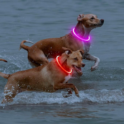 【2-Pack】 Rechargeable LED Dog Light Up Collar Set - Illuminate Night Walks with Universal Safety Light for Small, Medium, and Large Dogs (Pink&Red)