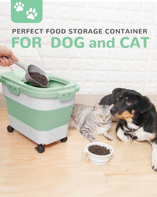 20-23 Lbs Dog Food Storage Container - Collapsible Dog Food Container with Attachable Casters and Scoop,Small Container,Pet Food Storage Containers to Keep Dry Food Fresh,Easy to Move