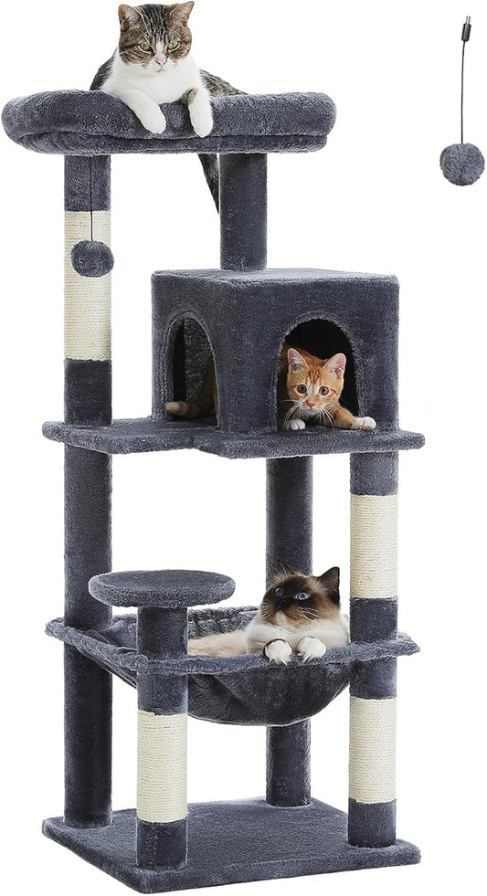 MUTTROS Cat Tree for Indoor Cats, 45.7" Multi-Level Cat Tower with Large Metal Frame Hammock, Cat Condo with 4 Scratching Posts and Top Perch for Small Medium Cat, Dark Grey