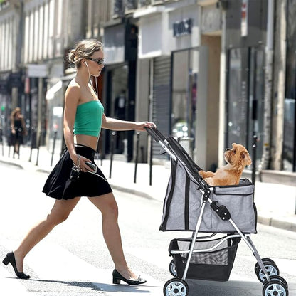 Dog Stroller for Small Dogs,Pet Stroller Strolling Cart 4 Wheels Folding Pet Gear Lightweight Waterproof with Storage Basket for Puppy Small Medium Dogs Cats for Travel,Grey