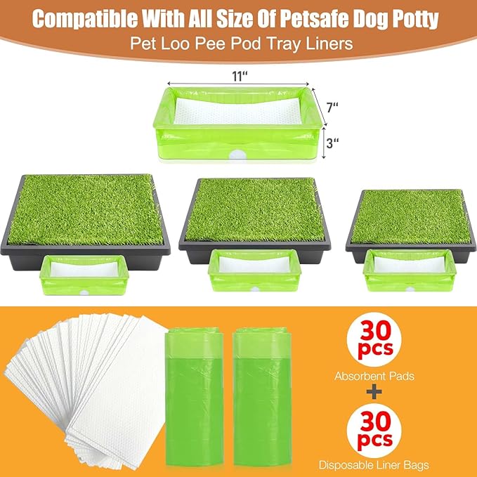Xfire 30 Pack Pet Loo Liners for Petsafe Dog Potty Pee Pod, Disposable Pet Loo Tray Liner Bags with Absorbent Pads Instant Odor Control Urine Disposal Kit (Lemon)
