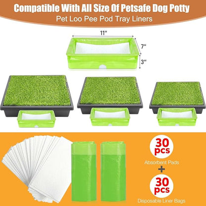 Xfire 30 Pack Pet Loo Liners for Petsafe Dog Potty Pee Pod, Disposable Pet Loo Tray Liner Bags with Absorbent Pads Instant Odor Control Urine Disposal Kit (Lemon)