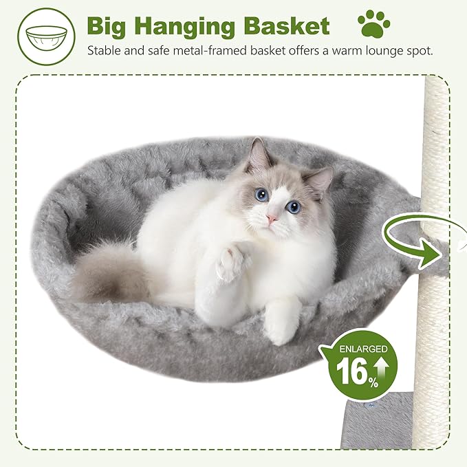 Small Cat Tree Tower for Indoor Cats, 40 in Medium Compact Adults Cat Beds Trees with 2 Condos, Sisal Scratching Post, Large Perch Platform, Multi-Level Kitty Kitten Climbing Stands House(Light Grey)