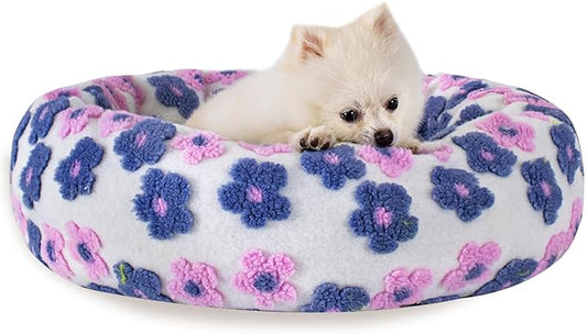 23 Inch Calming Dog Bed for Small Dogs Cats, Kitty Puppy Round Anti-Anxiety Warm Bed, Soft Cozy Anti-Slip Donut Washable Pet Bed, Fits up to 30 lbs Pets
