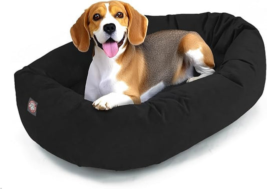 Majestic Pet 32 Inch Suede Calming Dog Bed Washable – Cozy Soft Round Dog Bed with Spine Support for Dogs to Rest their Head - Fluffy Donut Dog Bed 32x23x7 (Inch) - Round Pet Bed Medium – Black (2025)