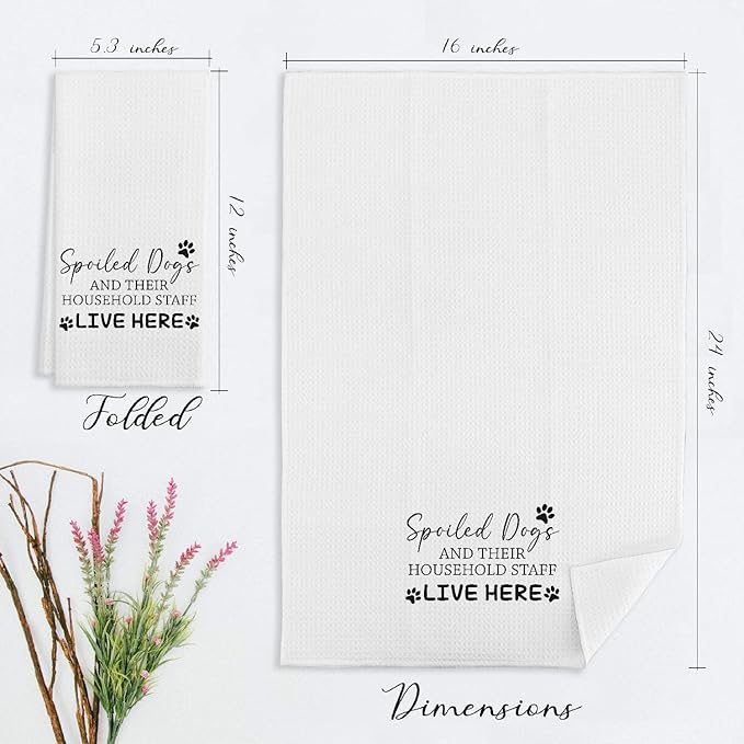 EIONEY Spoiled Dogs Live Here Funny Dog Kitchen Towels & Tea Towels,Dish Cloth Flour Sack Hand Towel for Farmhouse Kitchen Decor,24 X 16 Inches Cotton Dish Towels Dishcloths,Dog Lovers Gifts