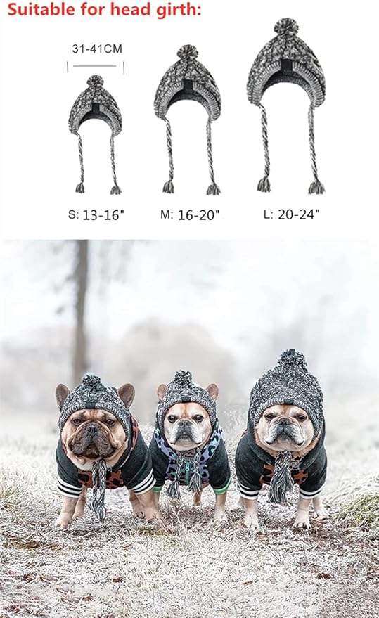 Dog Kintted Hat,Winter Warm Woolen Cap for Small Medium Large Dogs,Puppy Pom Pom Hat Headwear Costume Accessory (Grey L)