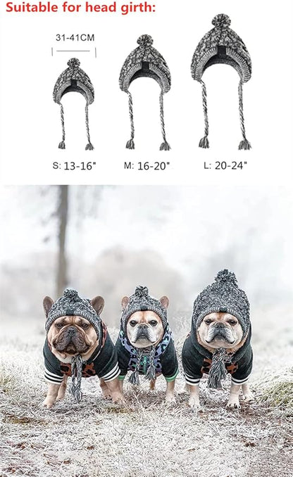 Dog Kintted Hat,Winter Warm Woolen Cap for Small Medium Large Dogs,Puppy Pom Pom Hat Headwear Costume Accessory (Grey L)