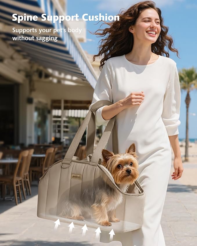 Pecute Dog Purse Carrier, Lightweight Dog Carriers for Small Dogs with Large Pockets, Dog Soft-Sided Carriers up to 6.6lbs, Pet Carrier for Puppy Cat Rabbit, Suitable for Travel, Subway, Khaki