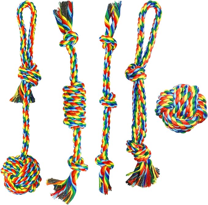 ASOCEA 5 Pack Dog Rope Toys Cotton Puppy Teething Rope Durable Chew Toys for Boredom Small Medium Dogs Interactive Tug Toy for Training Fetching（ Colorful ）