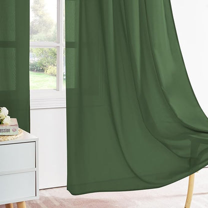 NICETOWN Non-See-Through Dark Green Sheer Curtains 84 inches Long 2 Panels for Living Room, 52" Wide Grommet Window Drapes for Nursery- Home Decoration Light Filtering Elegant Window Treatment