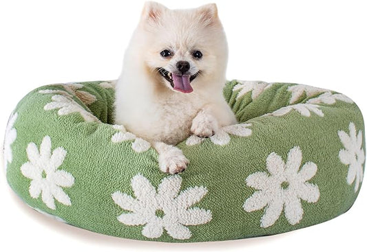 23 Inch Calming Dog Bed for Small Dogs Cats, Kitty Puppy Round Anti-Anxiety Warm Bed, Soft Cozy Anti-Slip Donut Washable Pet Bed, Fits up to 30 lbs Pets