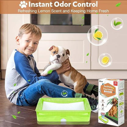 Xfire 30 Pack Pet Loo Liners for Petsafe Dog Potty Pee Pod, Disposable Pet Loo Tray Liner Bags with Absorbent Pads Instant Odor Control Urine Disposal Kit (Lemon)