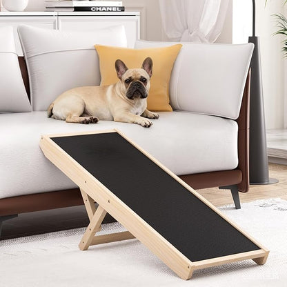 Dog Ramp for Couch, Wooden Pet Ramps 39.37" Long Adjustable 12"-20.47" Folding Puppy Ramps with Anti-Slip Rubber Mat, Dog Stairs for Small & Medium Older Dogs & Cats, up to 100lbs