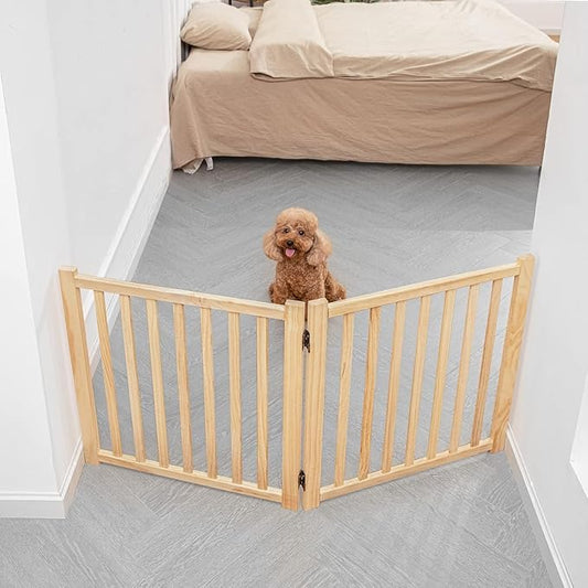 YOCAN Paint-Free Wooden Freestanding Dog Gates for The House,Doorways, Stairs,Wood Dog Fences Indoor Pet Gate,Step Over Fence-2 Panel H:23"(2PC)