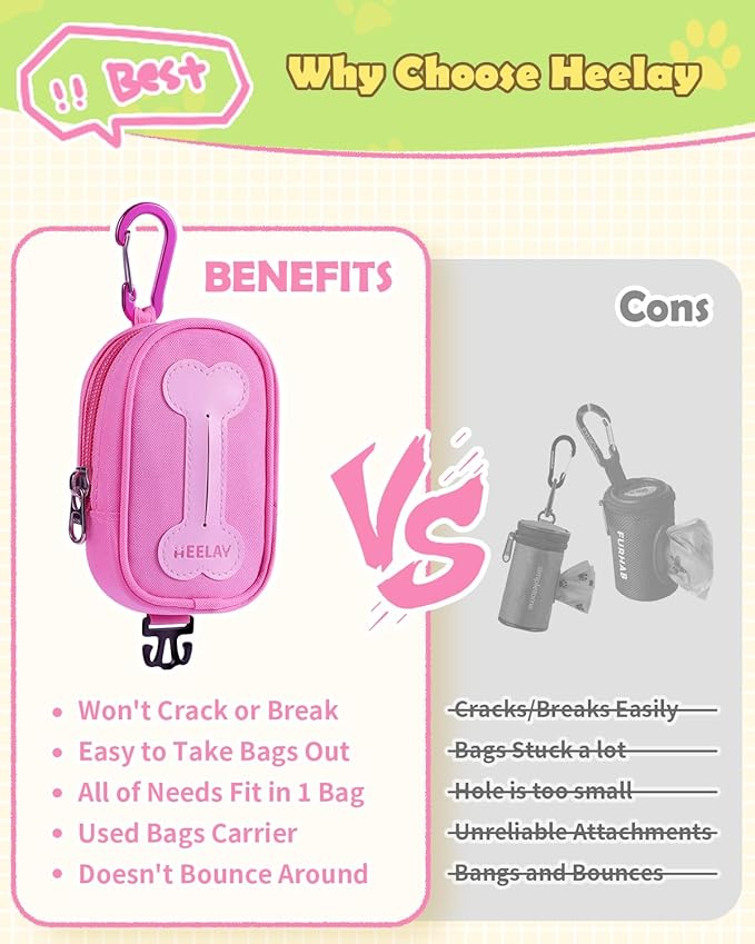 Dog Poop Bag Holder for Various Leashes,Hands Free Dog Bags Holder with Hook loop/Carabiner Clip,Bags Rolls Holder-Large Capacity,Dogs Walking,EXCLUDED