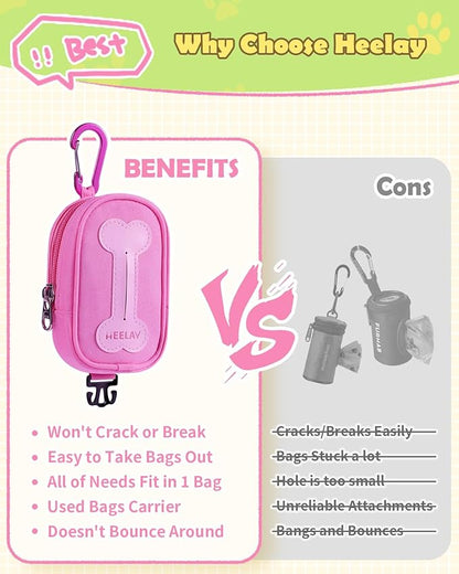 Dog Poop Bag Holder for Various Leashes,Hands Free Dog Bags Holder with Hook loop/Carabiner Clip,Bags Rolls Holder-Large Capacity,Dogs Walking,EXCLUDED