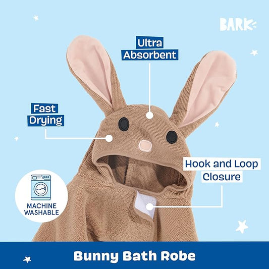 Barkbox Dog Bathrobe Fast Drying with Hook and Loop Closure & Wrap Tie Snuggle, Cute Dogs Clothes, Easy to Clean, Machine Washable, Dog Coats and Tumble Dry Low - Bunny, Large