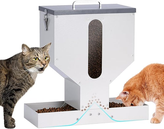 Automatic Cat Feeder 2 Cats Gravity Dual Cat Feeder Auto Dry Food Dispenser with Strong Anti-Jam Galvanized Steel Pet Food Station Indoor & Outdoor