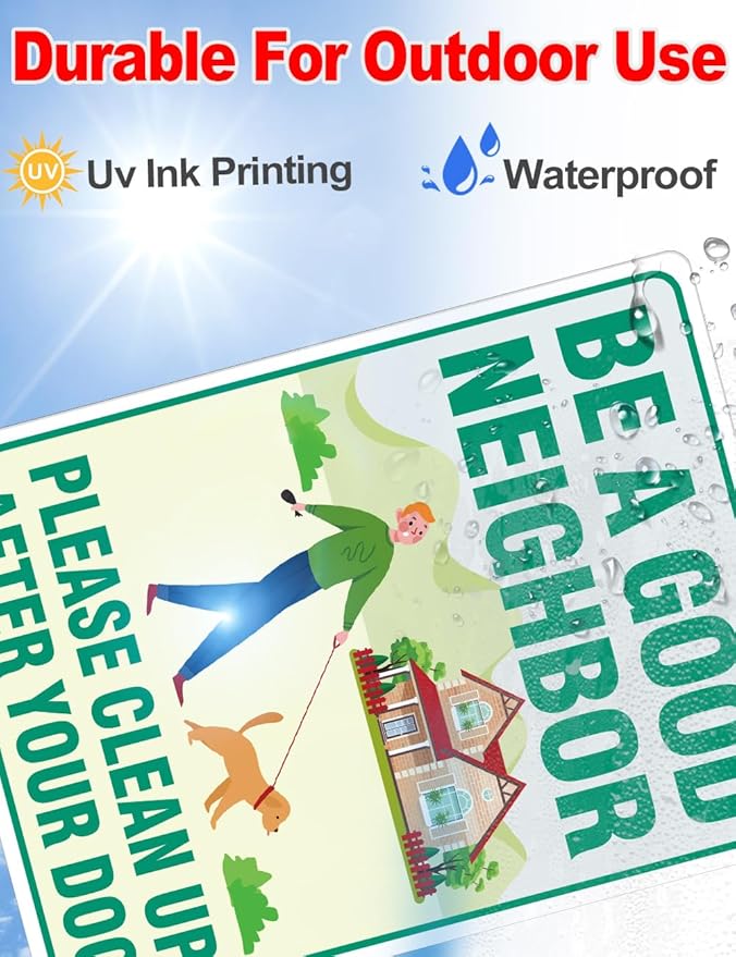 Clean Up After Your Dog Signs, 2 Pack 12.6" x 9.5" with Metal Stake, No Pooping Dog Signs with UV Protected & Waterproof, Double Sided Pick Up After Your Sign for Yard