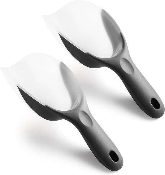 Spring Chef Gray Magnetic Ice Scoop for Freezer, BPA-Free Plastic Scoop with Soft Grip Handle - Dishwasher Safe Food Scooper - Kitchen Scooper for Ice Machine, Popcorn, Flour, Dog Food - Set of 2