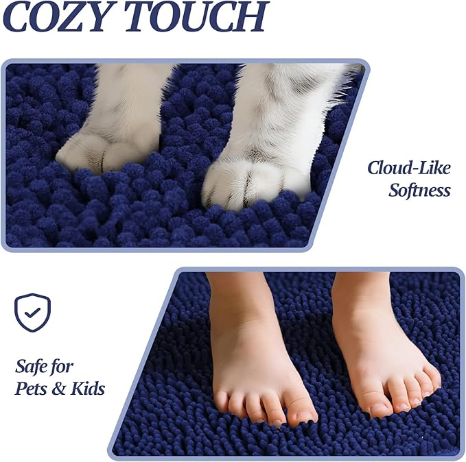VIVAGLORY Dog Door Mat Absorpmax Dog Rug for Muddy Paw, Mat for Muddy Paw Door Indoor Floor Entryway, Waterproof Washable & Water Absorbent Dirt Trapper, 35" × 25", Navy Blue