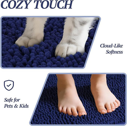 VIVAGLORY Dog Door Mat Absorpmax Dog Rug for Muddy Paw, Mat for Muddy Paw Door Indoor Floor Entryway, Waterproof Washable & Water Absorbent Dirt Trapper, 35" × 25", Navy Blue