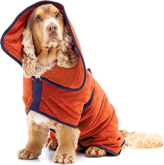 Lucky Pooch® Dog Robe - Luxurious Dog Bathrobe - Ultra Absorbent Dries Your Dogs in Minutes! Double-Layer, Super Soft Towel and Bath Robe All in One (S, Amber)