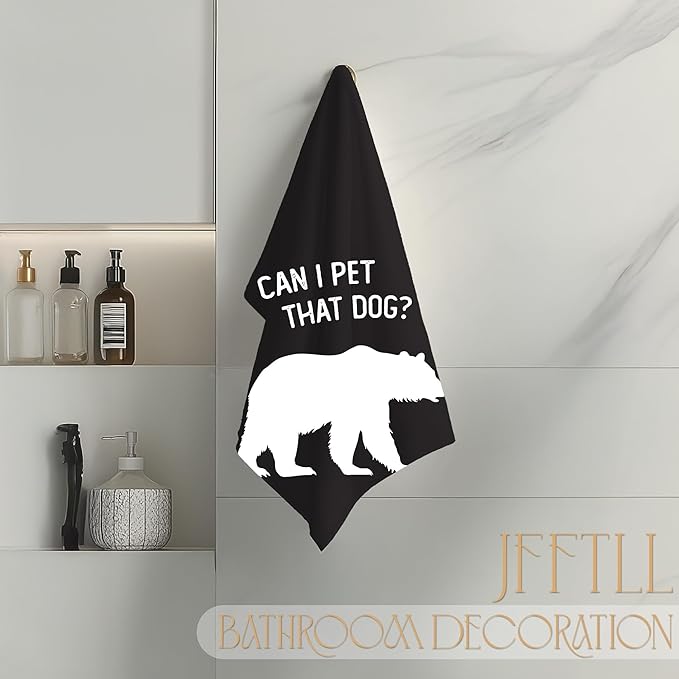 Funny Bear Kitchen Towels, Bear Gifts for Women Men Dish Tea Towels for Kitchen Decor, Can I Pet That Dog Wild Animal Decorative Hand Towel for Bathroom Decor, 16x24 Inch（Upgraded Fabric）