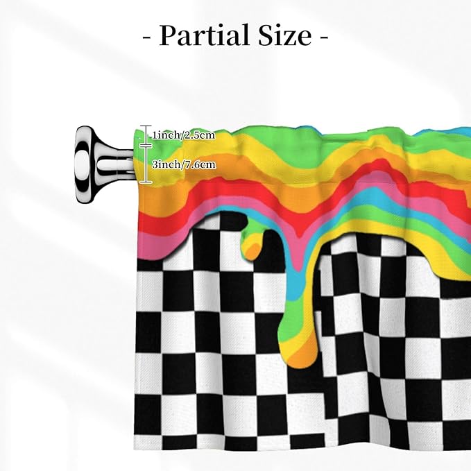 Rainbow Checkerboard Curtain Valance Short Rod Pocket Window Treatment for Living Room Bedroom Kitchen Bathroom 1 Panel 54" W x 18" L