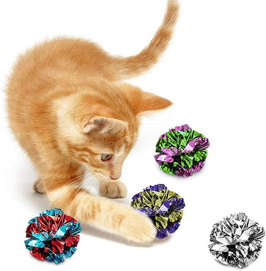 SunGrow 12 Pack Cat Crinkle Balls - 2 Inch Toys for Indoor Pets - Keep Your Feline Energetic & Excited with Vibrant Colors, Lightweight Design for Long-Lasting Fun, Perfect for Playtime