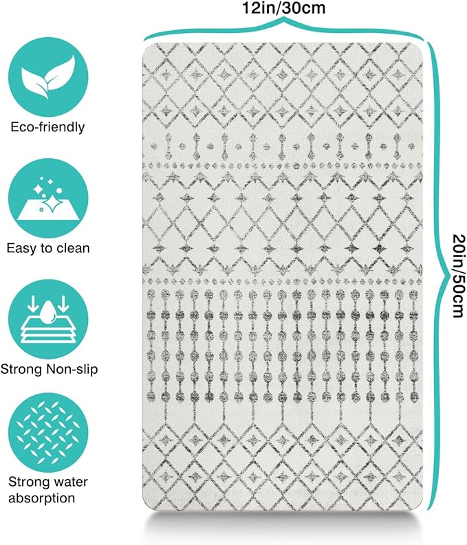 Dog Food Mats for Floors Absorbent, Cat Food Mat - Pet Cat Feeding Mat Quick Dry, Dog Bowl Mats for Water, Pet Supplies Feeding Placemat 12" x 20" White Boho
