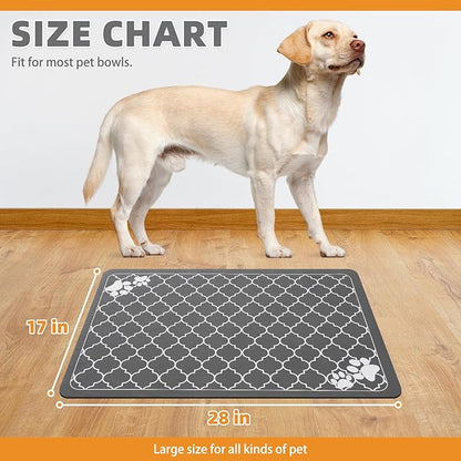 KOOLTAIL Dog Food Mat, Absorbent Pet Feeding Mat for Food and Water Bowls, Placement Pad for Floors with Waterproof Rubber Backing, Quick Dry Water Dispenser Mat for Dogs Puppy Cats, Grey, 17"x28"