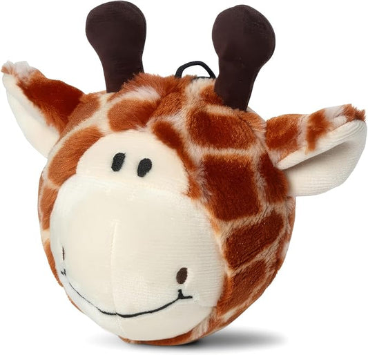 Pet Lou 4 Inch Squeaky Giraffe Ball Dog Plush Toy, Stuffing-Free Soft Plush, Durable Bouncy Squeaker Ball, Floats in Water, Small & Medium Breed Chew Toys
