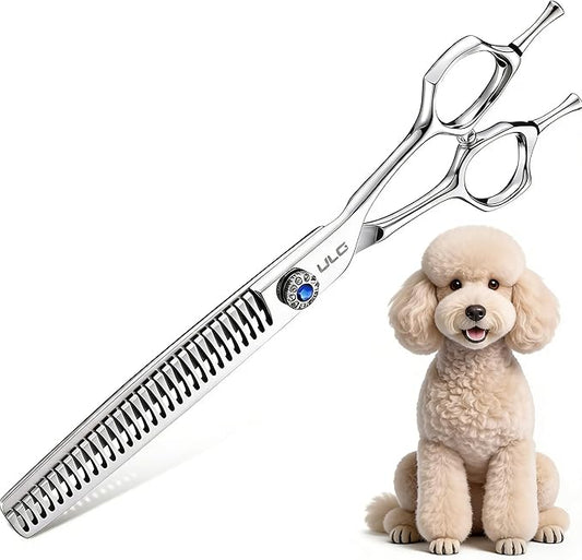 ULG Straight Chunker Dog Shears for Grooming, 7 Inch Professional Straight Chunker Dog Grooming Scissors for Thinning and Cutting, 65%-75% Rate 440C Stainless Steel Pet Hair Scissors