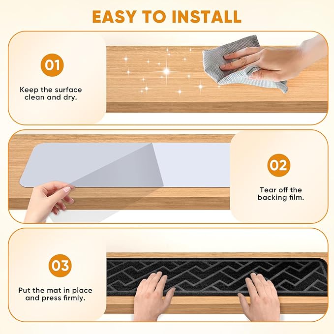 15 Pack 8 "X 30" Non Slip Stair Treads for Wooden Steps, Carpet Stair Treads Made of Polyester and Reusable Adhesive, Stair Runner Rugs for Kids, Elders and Pets (Black)