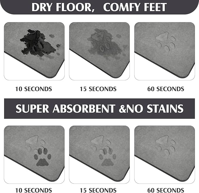 Valentine Dog Gift Stone Mat for Dog Bowl Diatomaceous Earth Absorbent Non Slip Cat Puppy Mat for Food and Water Quick Drying Easy to Clean Placemat for Bowl Dish(Dark Gray,16 x 12 Inch)