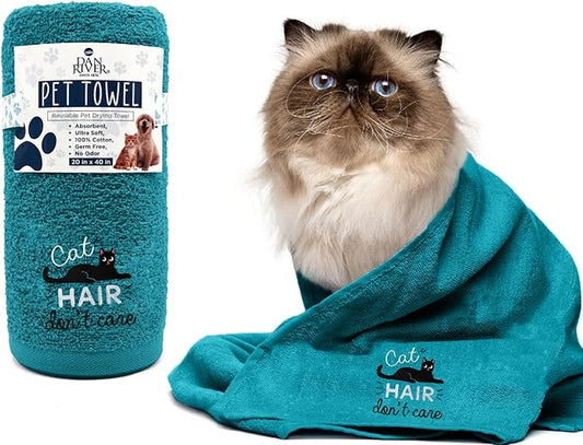 DAN RIVER Dog Towel - Pack of 1, 100% Cotton, 20x40, Ultra Soft 450 GSM, Super Absorbent & Quick Drying Towel for Dogs, Cats, and Other Pets, Teal.