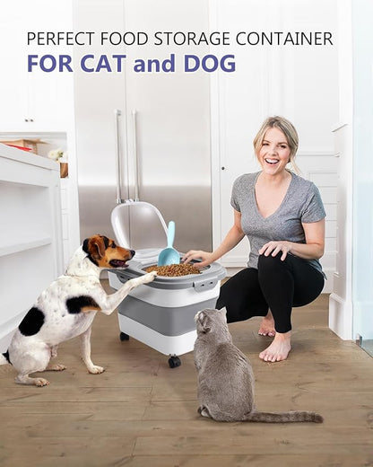 ANVS 20Lbs Dog Food Storage Container Collapsible Dog Food Container with Airtight Lids,Wheels, Scoop and 2.5L Small Pet Food Storage Container Dry Food For Dog, Cat and Other Pet Food (Gray-2)