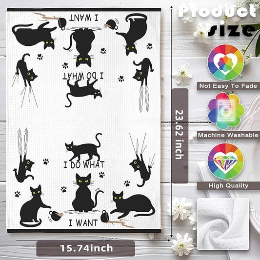 Rebellious Cat Kitchen Towels - Quick-Dry 'Unapologetic Independence' Decorative Kitchen Hand Towels Featuring Mischievous Feline Antics Art, Decorative Dish Towel for Cat Ladies & Unbothered Pet Moms