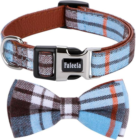 Faleela Soft &Comfy Bowtie Dog Collar,Detachable and Adjustable Bow Tie Collar,for Small Medium Large Pet (L, Blue)