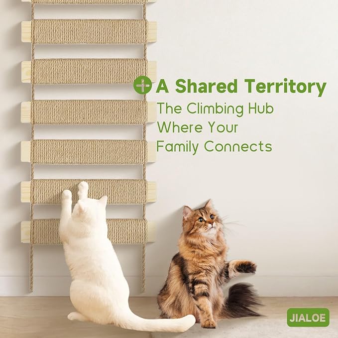 22in Outdoor Cat Tree & Bridge, Multi-Level Cat Ladder with Sisal Rope, Durable Climbing Frame, Scratch Post, Perch & Play Tower for Indoor/Outdoor Cats, Parrots & Small Pets (Wood, 22in)