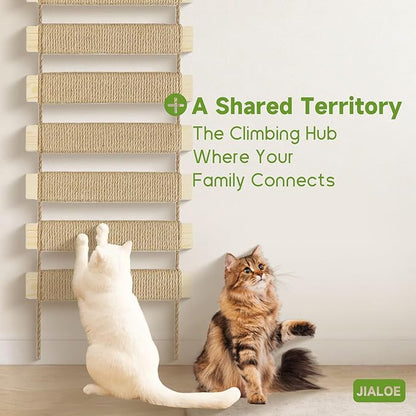 22in Outdoor Cat Tree & Bridge, Multi-Level Cat Ladder with Sisal Rope, Durable Climbing Frame, Scratch Post, Perch & Play Tower for Indoor/Outdoor Cats, Parrots & Small Pets (Wood, 22in)