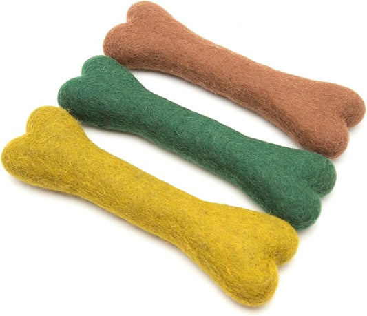 Glaciart One Felted Wool Dog Chew Bone (3 Pcs)| Durable for Puppy Chew for Teething & Dog Teeth Cleaning | Pet Toys Fetch Games & for Anxiety/Boredom | Great for Small or Medium