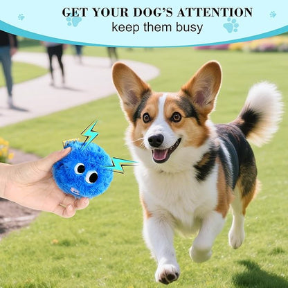 3.1'' Squeaky Plush Ball Dog Toy, No-Stuffing Soft Fuzzy Ball Toy for Small and Medium Dog, Durable Bocuncy Ball for Puppies Teething, Chewing, Interactive Training & Fetch Play, Blue
