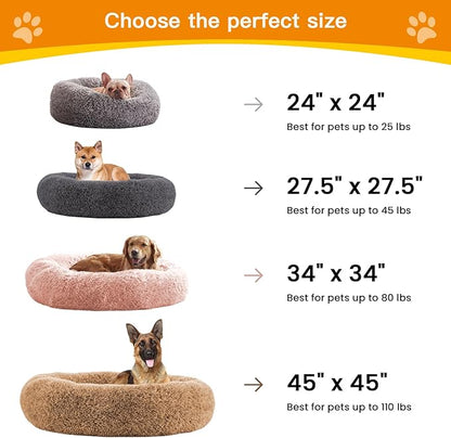 Calming Dog Bed Anti-Anxiety Donut Dog Beds for Small Medium Large Dogs,Washable Plush Fluffy Indoor Cat Kitten Round Cuddler Cushion (Pink, XX-Large)