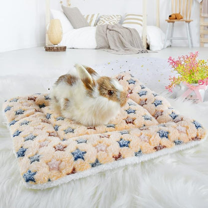 Small Animal Bed Mat, Soft & Warm, Suitable for Guinea Pig, Hamster, Rabbit, Rat and Bearded Dragon (XX-Large(19.7''x15.7''), Star Brown)