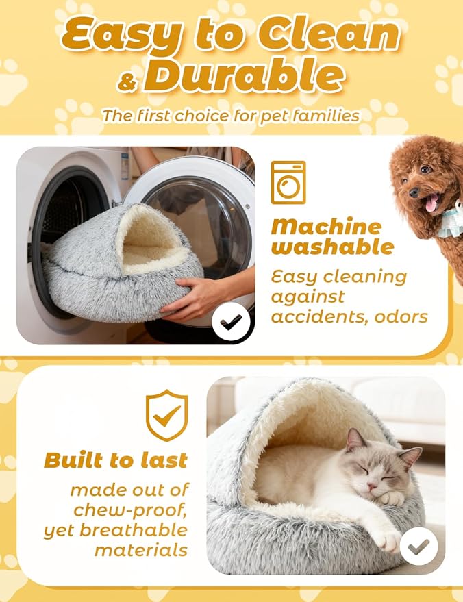 Dog Bed, Dog Bed with Cover Cave, Dual Comfort Design, Pet Bed for Small/Medium/Large Cats and Dogs, Anxiety Relief, Durable & Chew-Proof, Improves Sleep & Behaviour (Coffee, 20in)