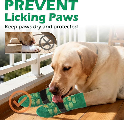 EXPAWLORER Anti Slip Dog Socks to Prevent Licking Paws, Dog Shoes Booties for Small Medium Large Senior Dogs, Traction Control Boots & Paw Protectors for Hardwood Floors St. Patrick's Day Green S